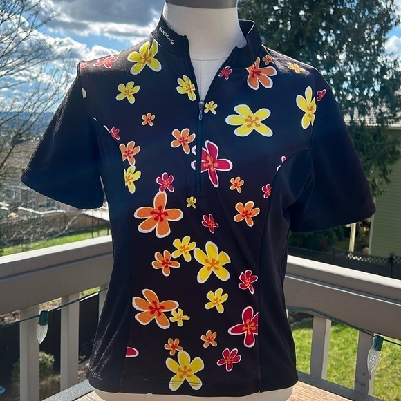 SUGOi Black & Yellow Floral Retro Bicycle Jersey Women’s Medium - Picture 1 of 10